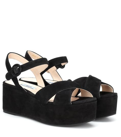 prada black ankle wrap sandals|prada black suede platform sandals.